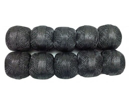 BLACK with SILVER - Lot Set of 10 - Cotton with Lurex Jari Zari Yarn Thread - For Crochet Lace Knitting Embroidery Trim - 1000+ Yards - 200 Grams